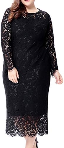 Eternatastic женски цветни чипка долга ракав плус големина чипка фустан црна