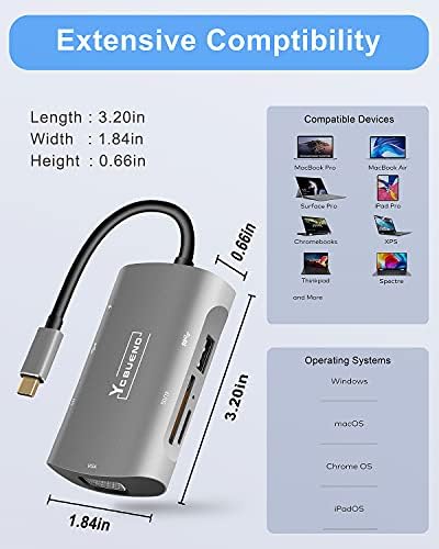 YCBUENO USB C Центар, ДВОЈНА ДИСПЛЕЈ USB C Адаптер, 7 ВО 1 USB C Докинг Станица СО 4K HDMI, 1080P VGA, 100W PD, Sd/TF Картички Читач, USB2. 0/3.