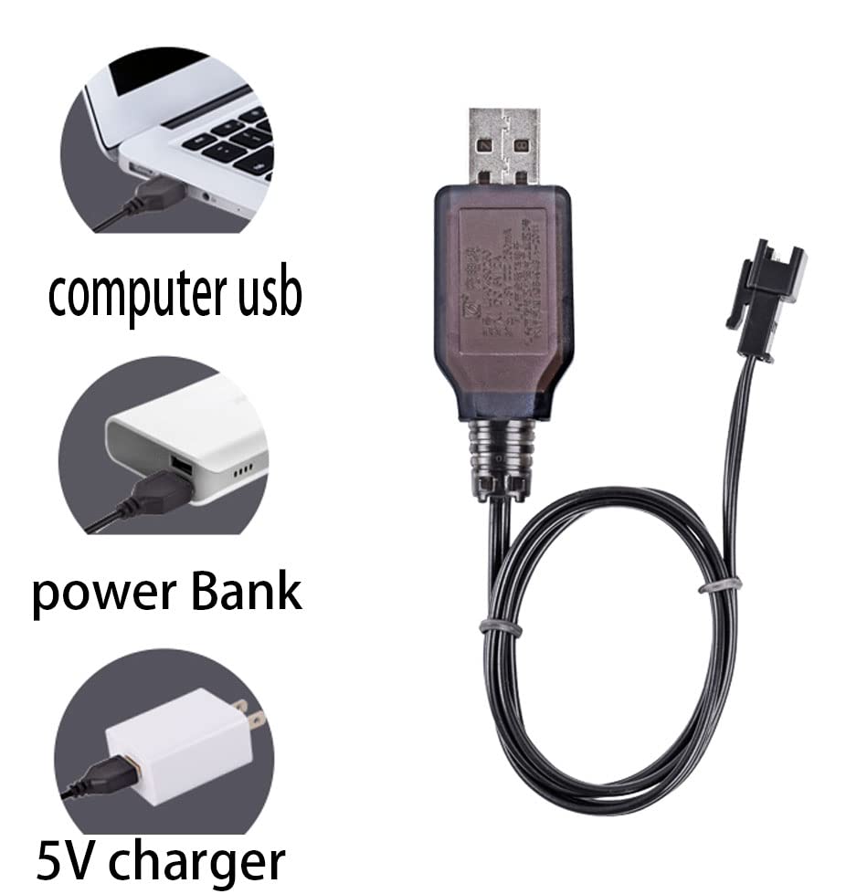 Jiechun 2PCS SM-2P Позитивен кабел за полнење USB за RC CAR 4,8 V 250MA Ni-MH Ni-CD батерија