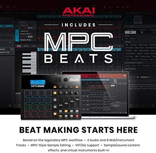 Akai Professional MPD226-USB MIDI контролер со 16 RGB MPC тапани влошки, целосно доделени контроли за производство и софтверски пакет за производство