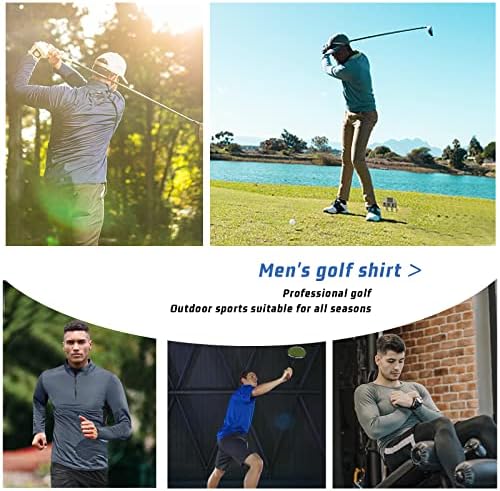Meethoo машки поло маички 1/4 поштенски долги ракави UPF 50+ тренинг за заштита на сонцето што работи врвови за џемпер за голф голф