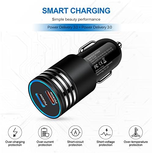 USB C Car Carger, 60W 2-порта PD PD Super Fast Car Adapter+6FT Type C до C кабел за Samsung Galaxy S23/S23+/S23 Ultra/S22/S22 Ultra/S22+/S21