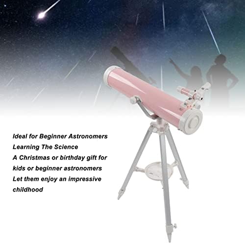 Астрономски телескоп 76мм огноотпорен телескоп Оптички леќи чиста слика Компактен преносен со прилагодлив штанд розов