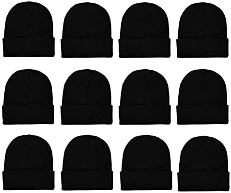 12 пакувања Зимски унисекс капа капачиња за капа за мажи, топло пријатно плетено капаче со череп, цврста црна боја на големо