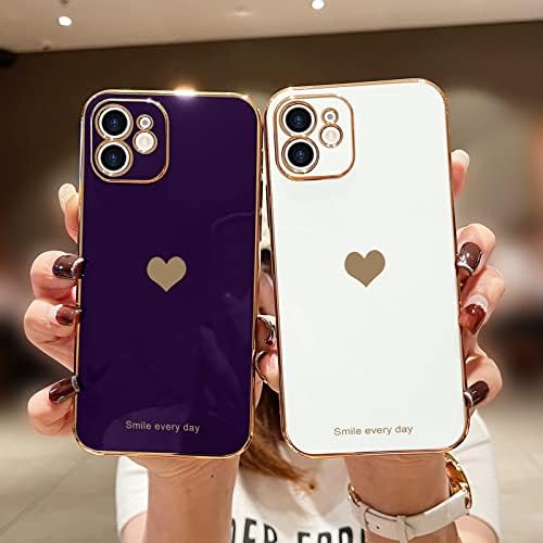 Teageo Компатибилен со Iphone 12 Случај За Девојка Жените Симпатична Љубов-Срце Луксузни Bling Позлата Мека Задниот Капак Покрена Камера