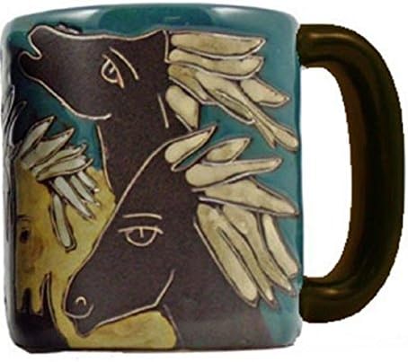 Колекција Мара Стоунвере - 16 унца керамичко кафе/чај чаша колекционерски чаши за вечера - дизајн на коњски грнчари со мексикански