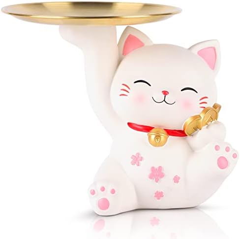 Xiyouqi смола за чување мачки за чување на мачки симпатична фиока за мачки со 1 метална послужавник, декорација на маса за скулптури за животни,