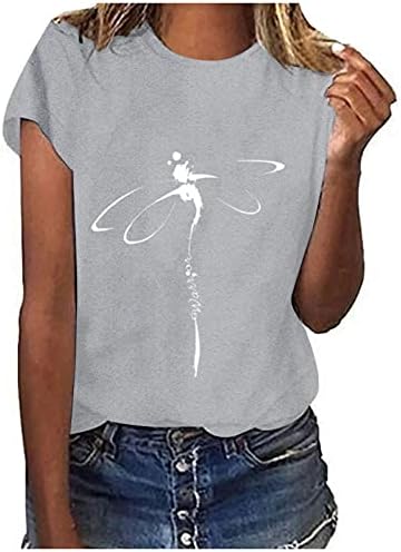 Драгличка печатена кошула врвна жена лабава маичка со кратки ракави блуза со врвови со врата од вратот, маички со кратки туники за маици со кратки маички за туники