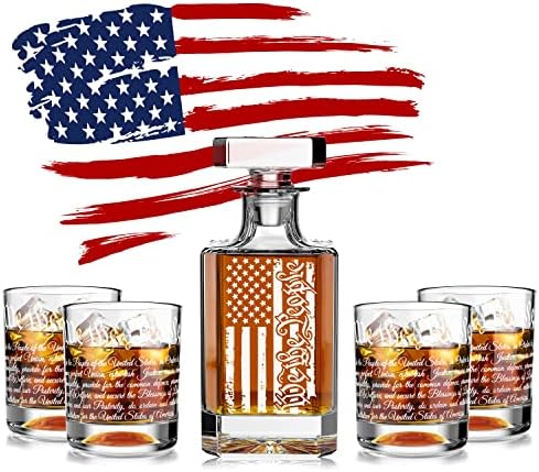 Ватака Виски Декантер Комплет Врежан Ние Луѓето Американско Знаме со 2 Чаши За Алкохол Скоч бурбон или Вино