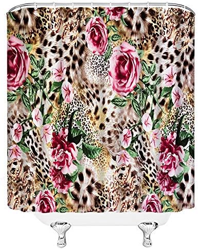 Леопард Цвет Туш Завеса Кафеава Дива Животинска Кожа Печатење Симпатична Розова Роза Цветни Денот На Вљубените Креативна Модерна