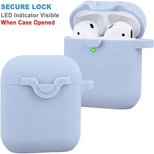 Безбедно заклучување на силиконски куќиште за заклучување компатибилен со AirPods Case 1 & 2 со приврзок за клучеви, мека заштитна кутија