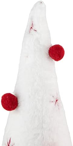 Нортлајт Кадифен Божиќен Конус Со Орнаменти Од Црвена Помпон, 12, Бело