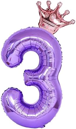 40-Инчен Виолетова Број 3 Круна Балони Во собата, 3-Ти Роденден Балони За Девојки, Свадба Годишнината Прослава Декоративни Балони.