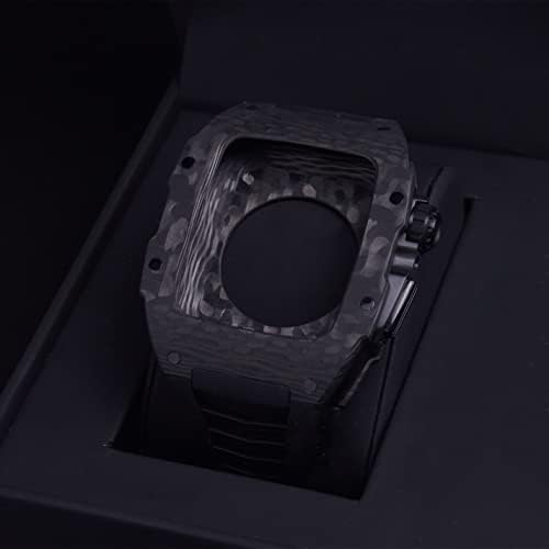 AEMALL Јаглеродни Влакна Случај Спортски Стил Мод Комплет за Apple Watch 7 45mm Лесен Ремен за IWatch 6 SE 5 4 Серија 44mm DIY
