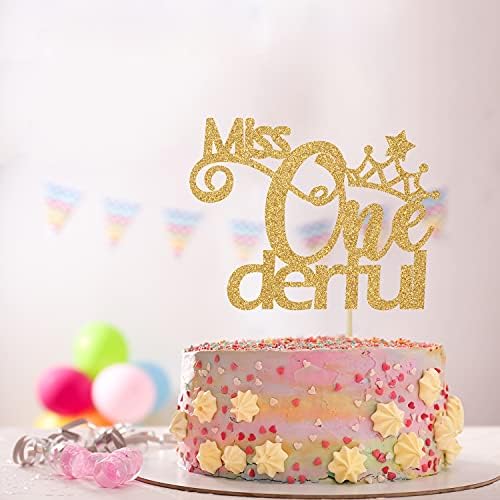 Златниот сјај на Сарајсијс Мис Онедерфил Торкер за торта - Декор за торта на 1 -ви роденден на девојче, среќна 1 година за роденденски
