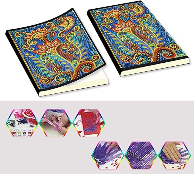 2 пакувања со дијамантски тетратка за сликање, наредени 50 чаршафи, цветни видови DIY дијамантска уметност 5д крст, тетратка празна хартија
