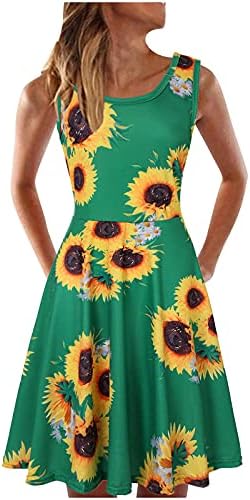 Летен фустан од сончоглед Narhbrg за женски резервоари, лежечки мини фустани, симпатична лабава маица фустан без ракави без ракави бохо