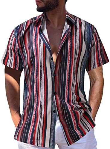 УБСТ Менс Хавајски кошули, лето со кратки ракави Тропски цветно копче за печатење надолу опуштено вклопување лапел плажа Алоха кошула
