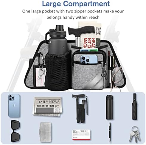 Страна за чување торба за репрезентатор на FinPac со држач за чаши за баријатрички пешаци, инвалидски колички - Организатор на прицврстување