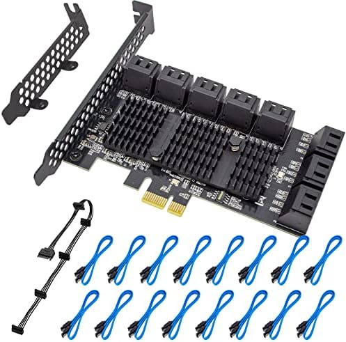 Actimed pcie SATA картичка 16 порта со 16 SATA кабел, 6 Gbps SATA 3.0 Controller PCI Express Expransion Card со заграда со низок профил, поддршка