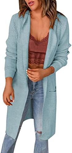 Женски долги ракави обична боја плетена кардиган случајна тркалезна врата лабава плетена џемпер врвни џемпери за жени