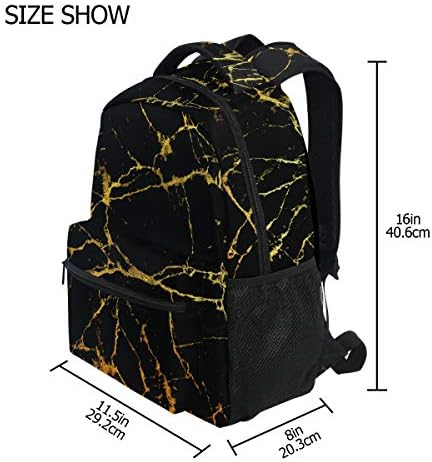 Алаза црн мермер со златен геометриски голем ранец Персонализиран лаптоп iPad таблет Травел училишна торба со повеќе џебови