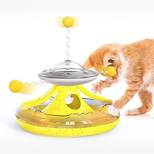 Koqwez33 CAT Interactive Cat Toy, мачки играчки ротирачки интеракција ABS PET PET MITTEN TORTABLE TOY за додатоци за домашни миленици - жолта