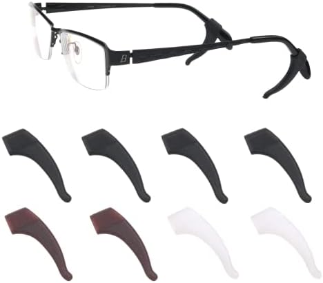 Куки за затегнување на ушите за очила - 8 пар - 4x црна, 2x кафеава, 2x бела транспарентна - капаците на слушалките овозможуваат совршено
