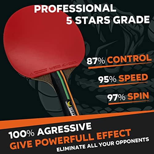 Weizz - 5 starsвезди пинг -понг лопатка | За професионални играчи | Офанзивен рекет за тенис на табели [јаглеродна технологија: 2