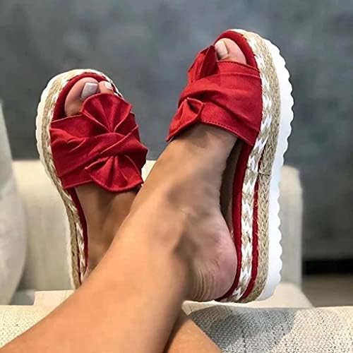 Женски сандали со клин Еспадрил, 2020 Лето бохо стил на отворено пети на сандали обични чевли со рамна форма на сандали