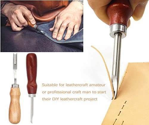 18 парчиња кожени зашиени алатки за работа со кожни кожни занаетчиски алатки совршени за зашивање на удирање за удирање за сечење кожа занаетчиски занаетчиски зана