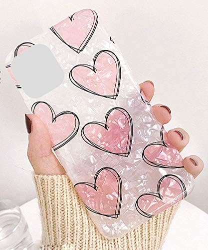 J.West iPhone 11 Case 6,1 инчи, симпатична розова срцева шема за печатење искрин сјај бисерски дизајн флексибилен мек силиконски шок
