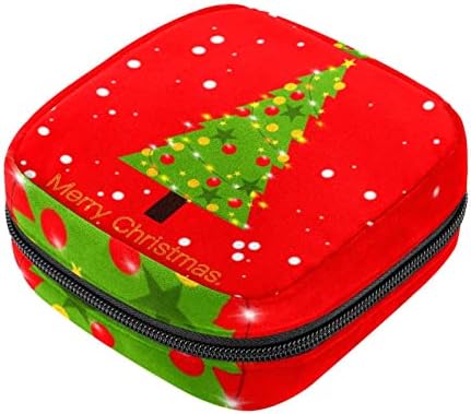Торба со период на ориа, санитарна торба за складирање на салфетка, женска торба за санитарна подлога торбички за девојчиња дами, среќен Божиќ црвено зелено цртано