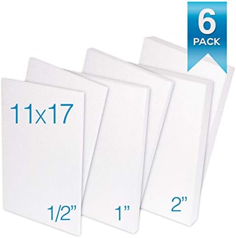 Блок за пена од Silverlake занаетчиска пена - 6 пакувања со разновидност од 11x17 EPS полистирен листови за занаетчиство, моделирање, уметнички
