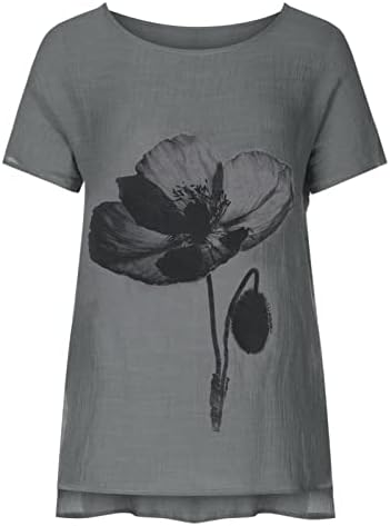 Тинејџерски девојки со мастило сликање цветни лабави маички со кошула чамец вратот постелнини маички кратки 1/2 ракав кошула за бранч