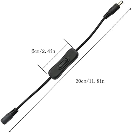 SJZBIN 2PCS LED ламба лента во линија за прекинувач за прекинувач 5.5x2.1mm DC Switch Switch 30cm кабел за продолжување на прекинувачот за напојување