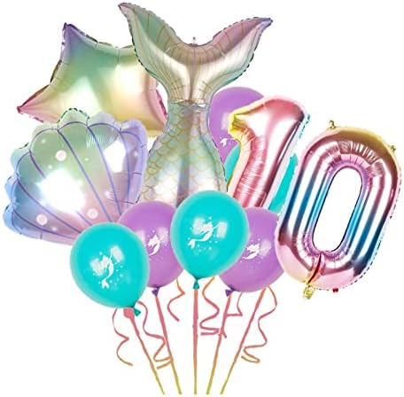Shikuer сирена балон сет 10 години разнобојна детска роденденска декорација сирена балон 10 -ти роденденски декорација сирена тематска забава декорација 10 години балон