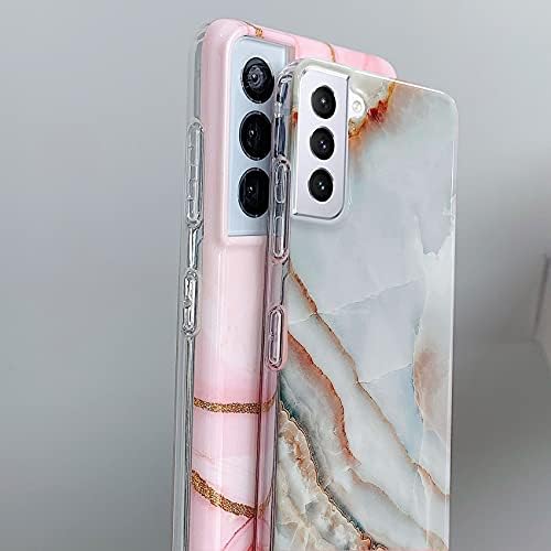 J.West Galaxy S21 Plus 5G Case 6,7-инчен, луксузен сив мермер дизајн камен ултра тенки флексибилни меки гумени силиконски заштитни телефони
