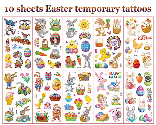 Хаутн Велигденски ден привремени тетоважи за жени, јајце зајаче пиле цвеќиња водоотпорно лице на тело лажни налепници за забави Декорации