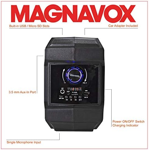 Magnavox MMA3834 Преносен Bluetooth звучник со светла за промена на боја во црна боја
