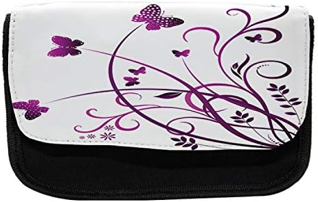 Случајна кутија со молив со пурпурна пеперутка, свиткана дива билка, торба со молив со ткаенини со двоен патент, 8,5 x 5,5,