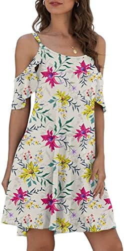 Winchyei летен фустан за жени 2023 Моден прашка мини боемски фустан случајна проточна принт, испуштена лабава фустани на плажа