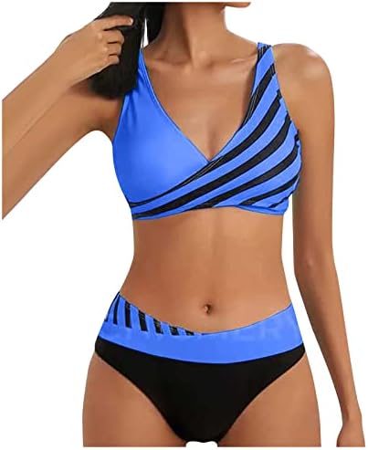 Женски две парчиња бикини комплети со високи половини шпагети каиш за капење вкрстени долна облека за пливање за пливање на плажа тенкини