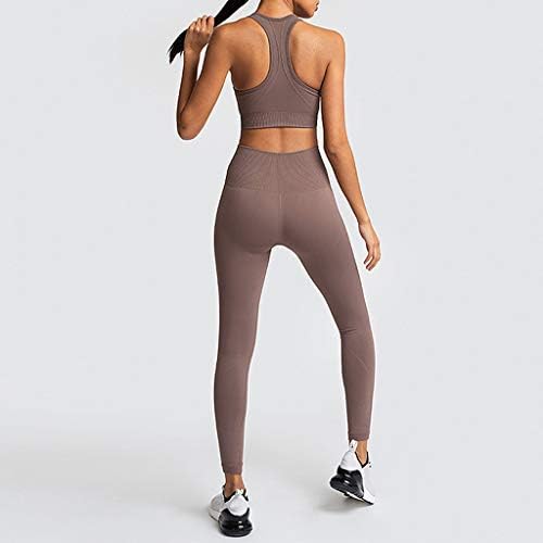 Атлетски женски чиста боја се поставува спортски фитнес што ја крева колкот, кој работи со високи половини, елек-костуми со двојни панталони