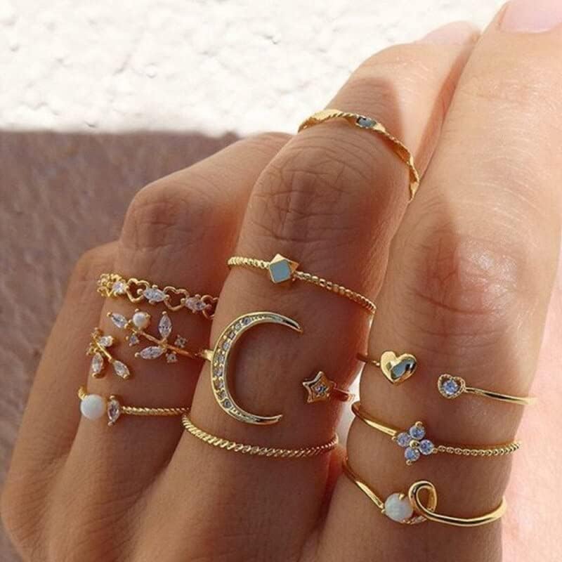 Dudodoo Boho златна боја Пеперутка прстени поставени за жени девојки прсти од кристал крст срце месечина starвезда Цвет летен накит подарок