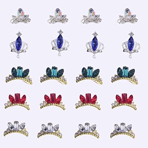 100 парчиња нокти Rhinestone Charms 3D накит во форма на нокти во форма на круна Делукс метална легура накит сјајни ригистони -