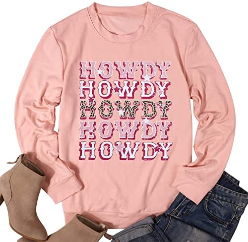 Bangely Women Hawdy Cowgirl Sweatshirt Leopard Retro Western Southern Southern Pulverover Bachelorette Party Dign Relace кошули