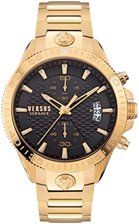 Наспроти Версаче Грифит колекција Луксузен Менс часовник часовник со златна нараквица со IP жолто злато и црно бирање