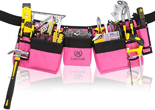 Лаутус розов алатка за појас/торбичка/торба за жени | Стилски | Повеќе џебови | Цврсто | 12 џебови | 2 метални држачи на чекани |