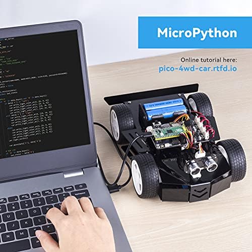 Sunfounder Raspberry Pi Pico Robot Robot Car, отворен извор, микропитон, контрола на апликации, RGB LED, електронски комплет за роботи за DIY